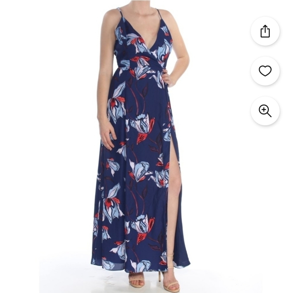 Fame And Partners Blue The Anemone Printed Wrap Maxi Dress 6